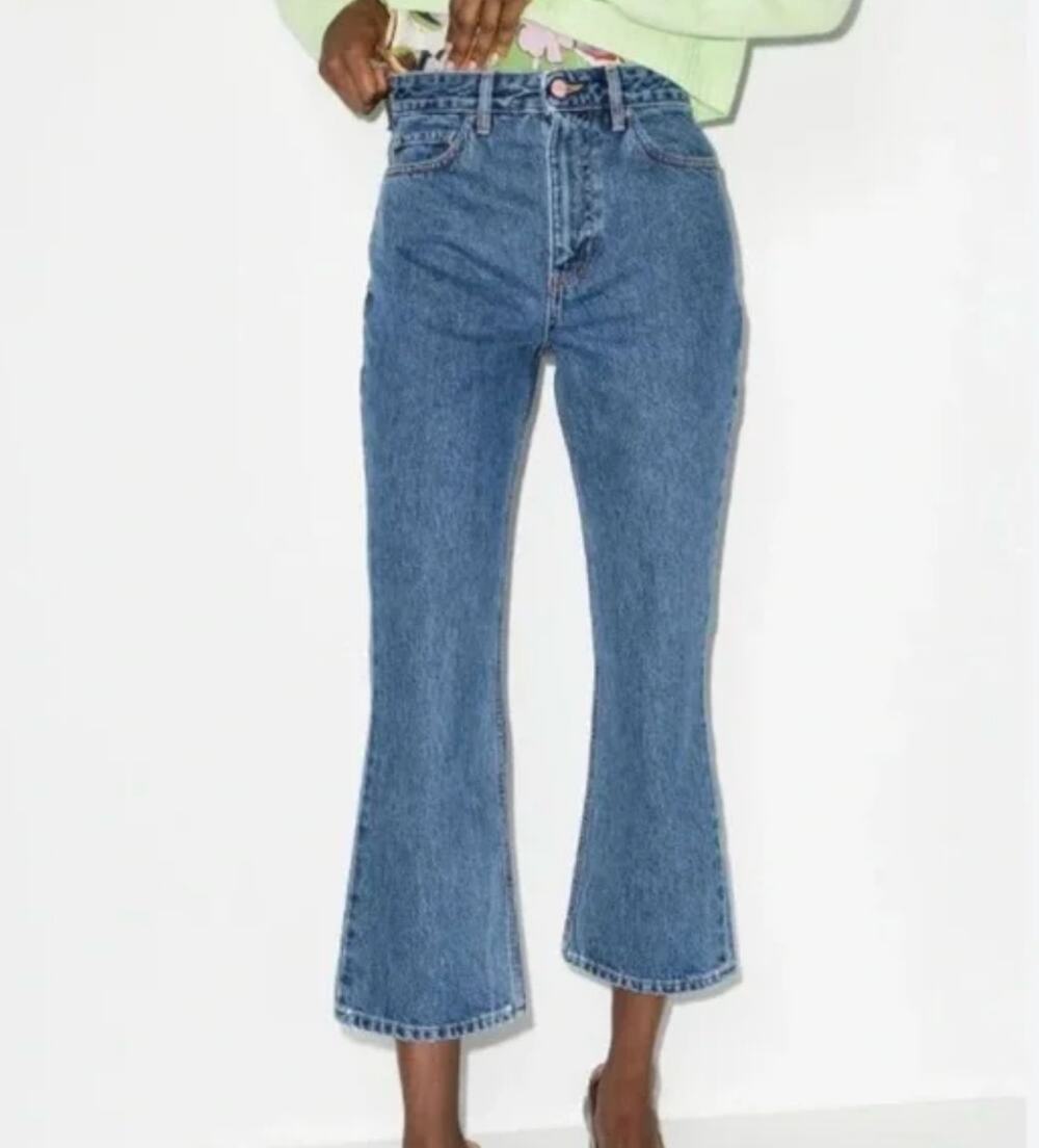 Ganni Betzy Cropped Bootcut Jeans Womens 30x32 Blue Medium Wash Denim Rigid